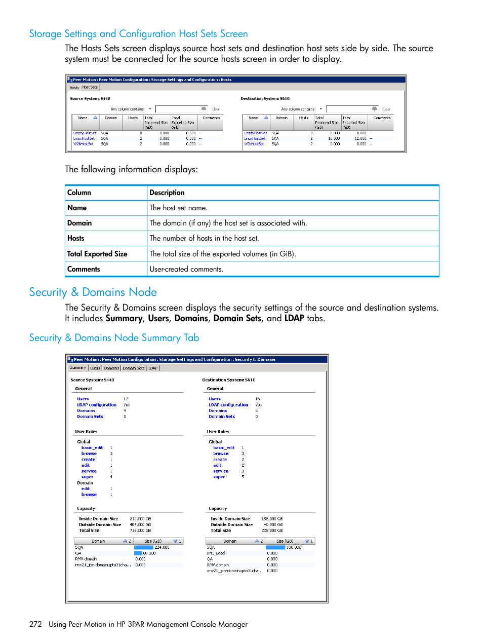 Security & domains node, Security & domains node summary tab | HP 3PAR Operating System Software User Manual | Page 272 / 525