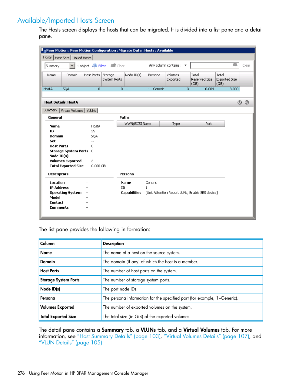 Available/imported hosts screen | HP 3PAR Operating System Software User Manual | Page 276 / 525