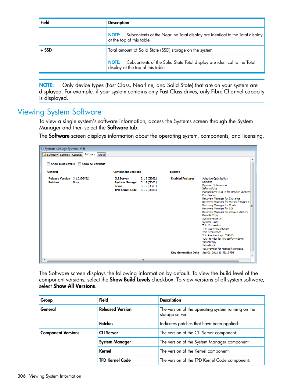 Viewing system software | HP 3PAR Operating System Software User Manual | Page 306 / 525