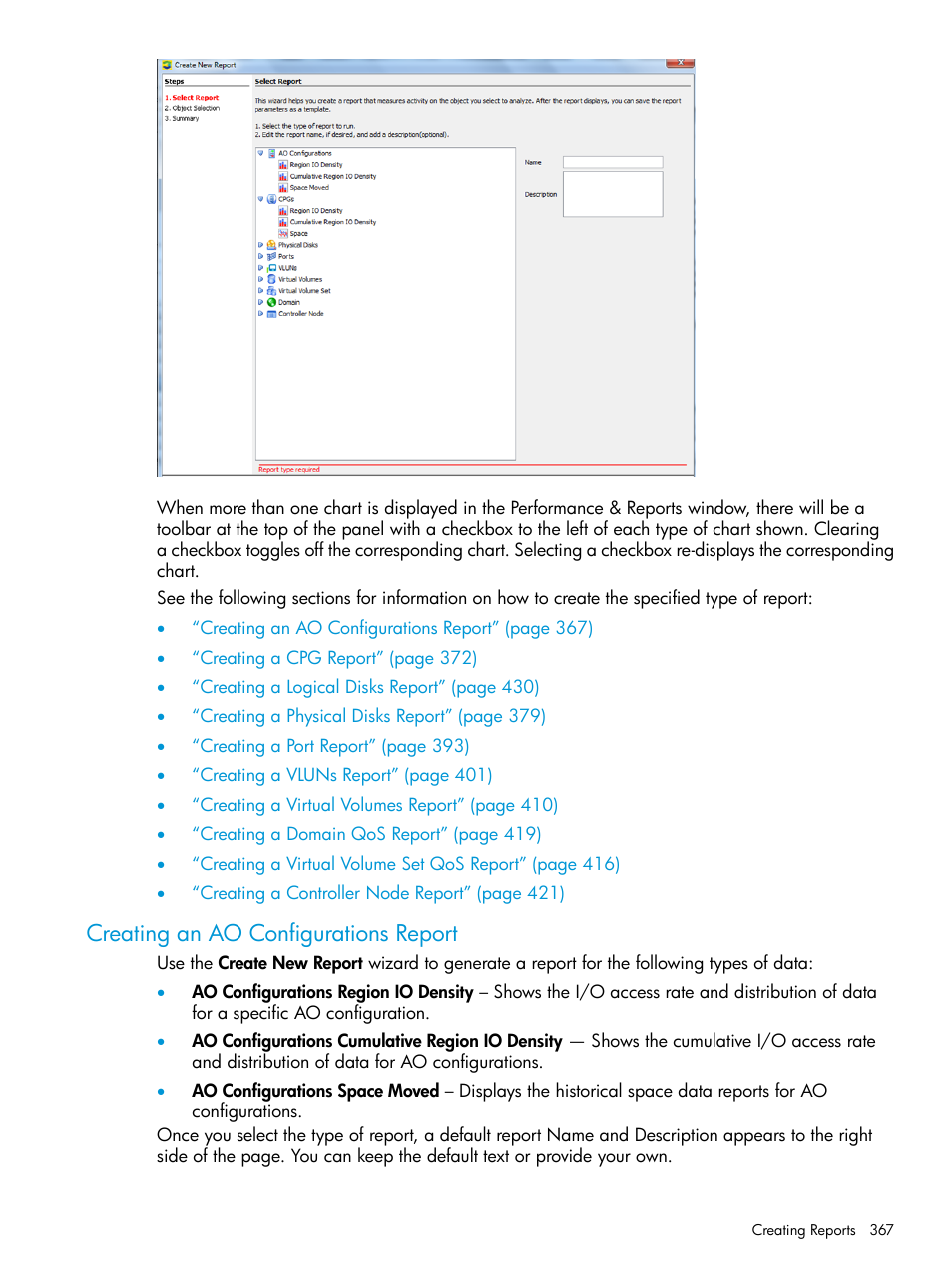 Creating an ao configurations report | HP 3PAR Operating System Software User Manual | Page 367 / 525