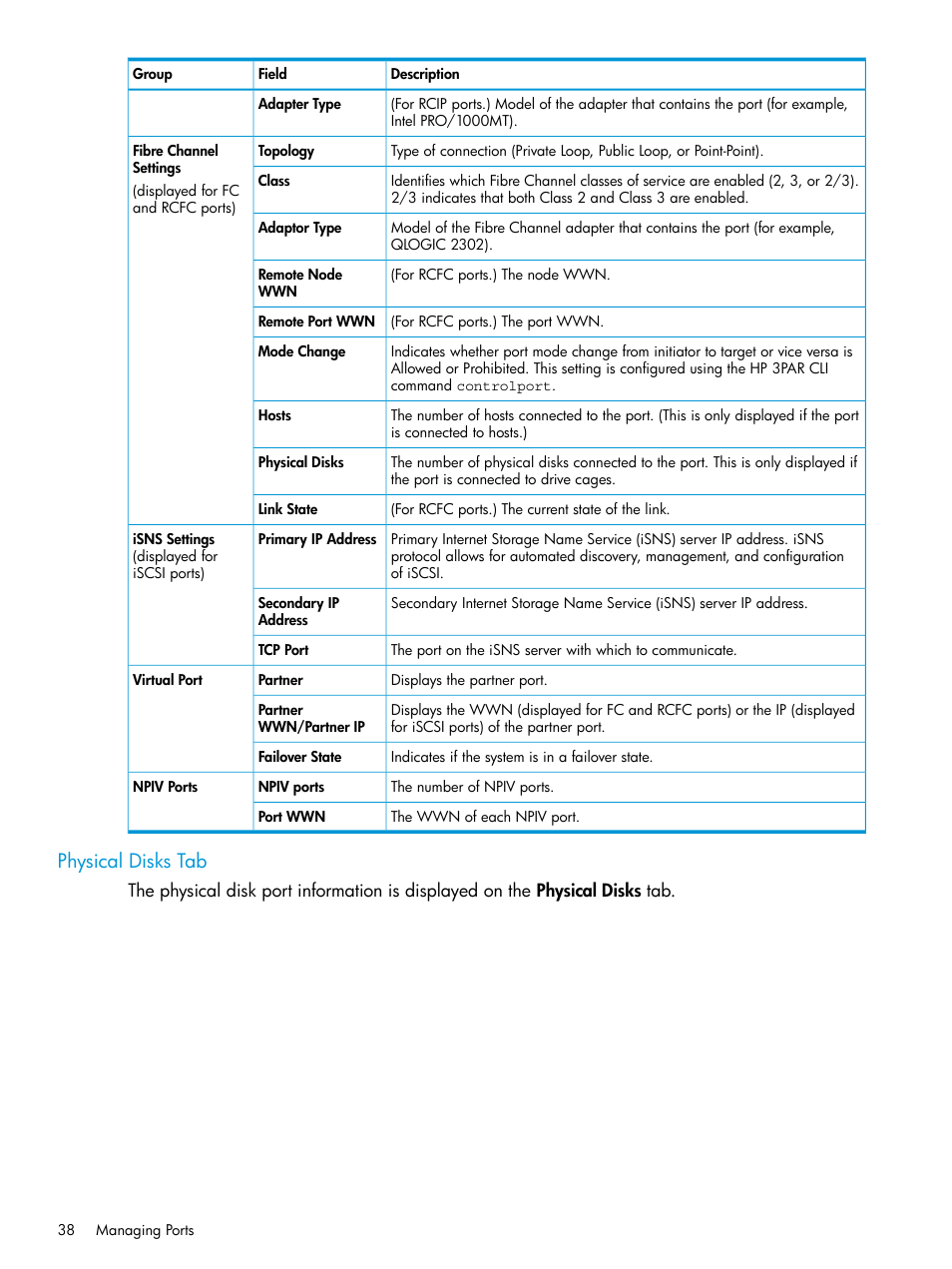 Physical disks tab | HP 3PAR Operating System Software User Manual | Page 38 / 525