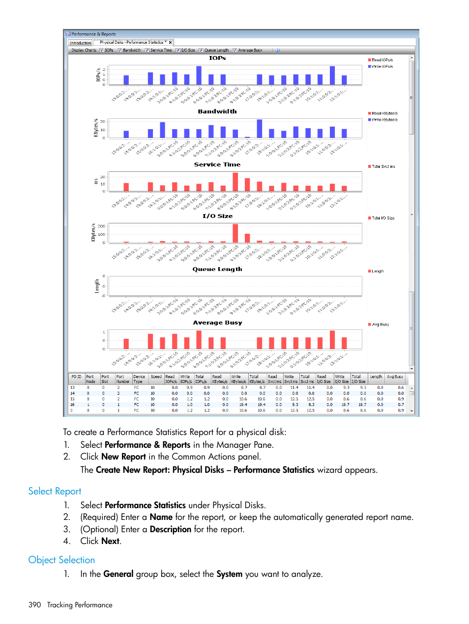 Select report, Object selection, Select report object selection | HP 3PAR Operating System Software User Manual | Page 390 / 525