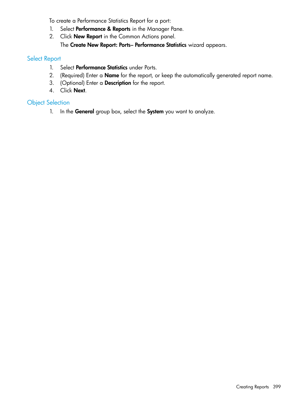 Select report, Object selection, Select report object selection | HP 3PAR Operating System Software User Manual | Page 399 / 525