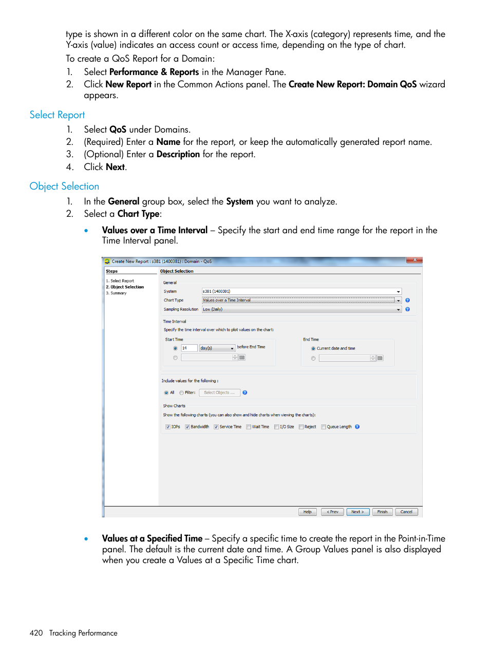 Select report, Object selection, Select report object selection | HP 3PAR Operating System Software User Manual | Page 420 / 525