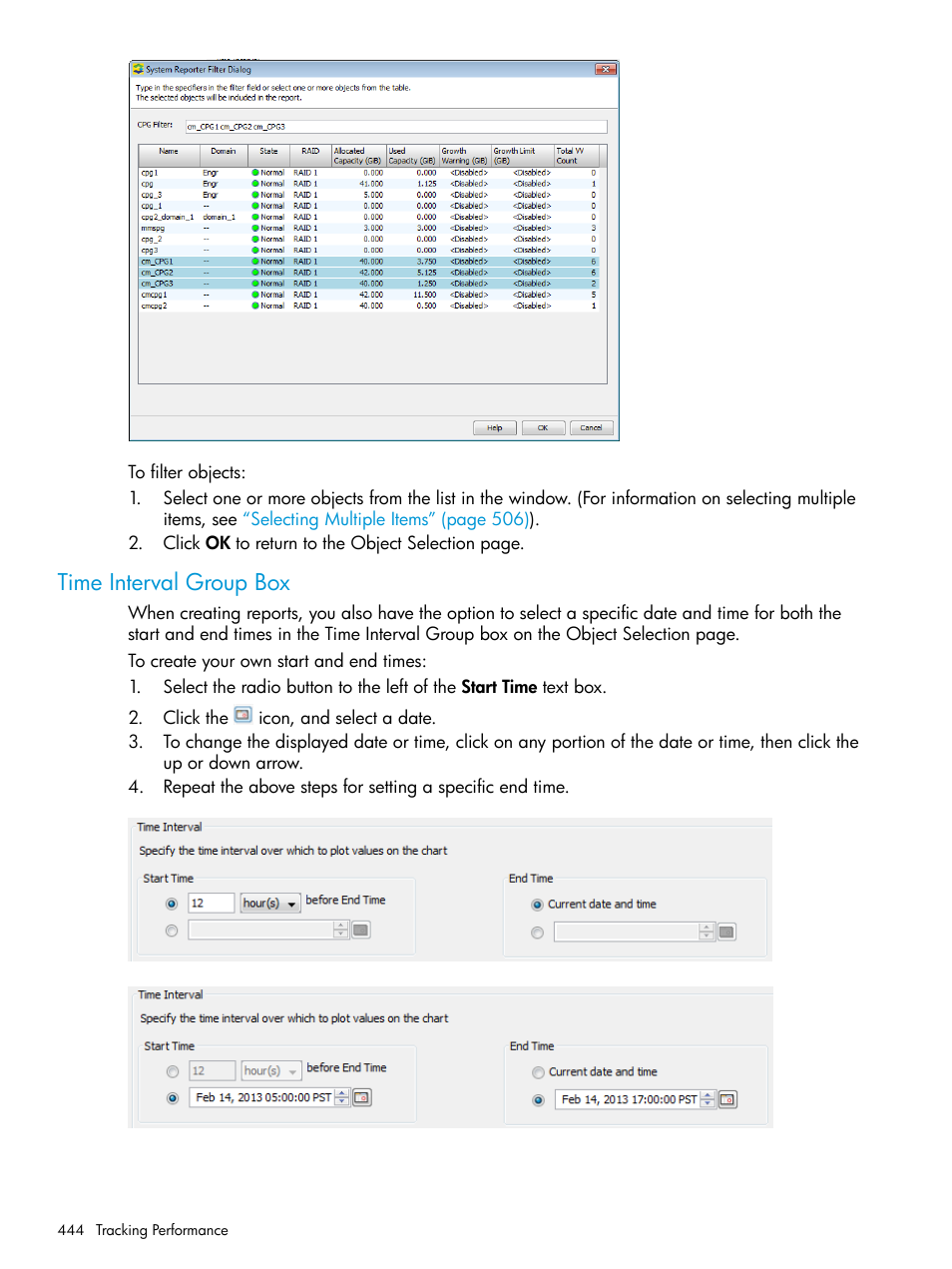 Time interval group box | HP 3PAR Operating System Software User Manual | Page 444 / 525