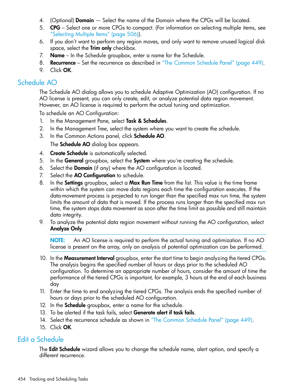 Schedule ao, Edit a schedule, Schedule ao edit a schedule | HP 3PAR Operating System Software User Manual | Page 454 / 525
