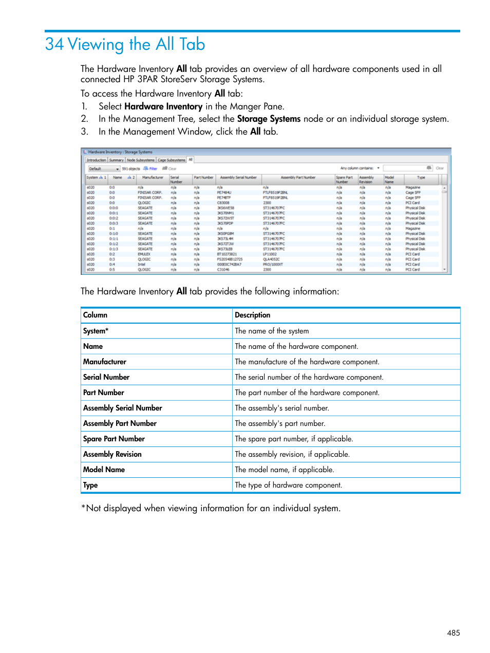 34 viewing the all tab | HP 3PAR Operating System Software User Manual | Page 485 / 525