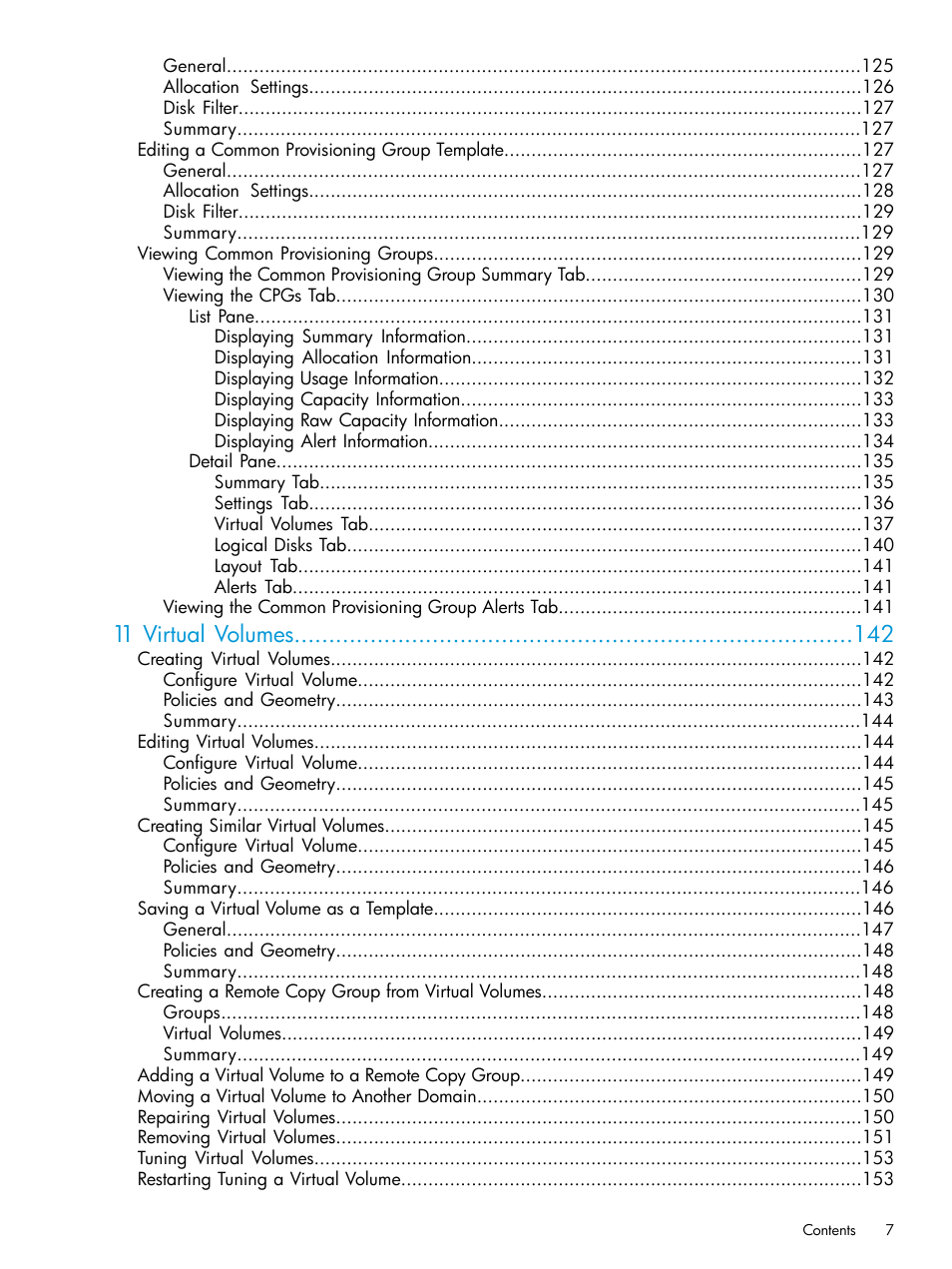 11 virtual volumes | HP 3PAR Operating System Software User Manual | Page 7 / 525