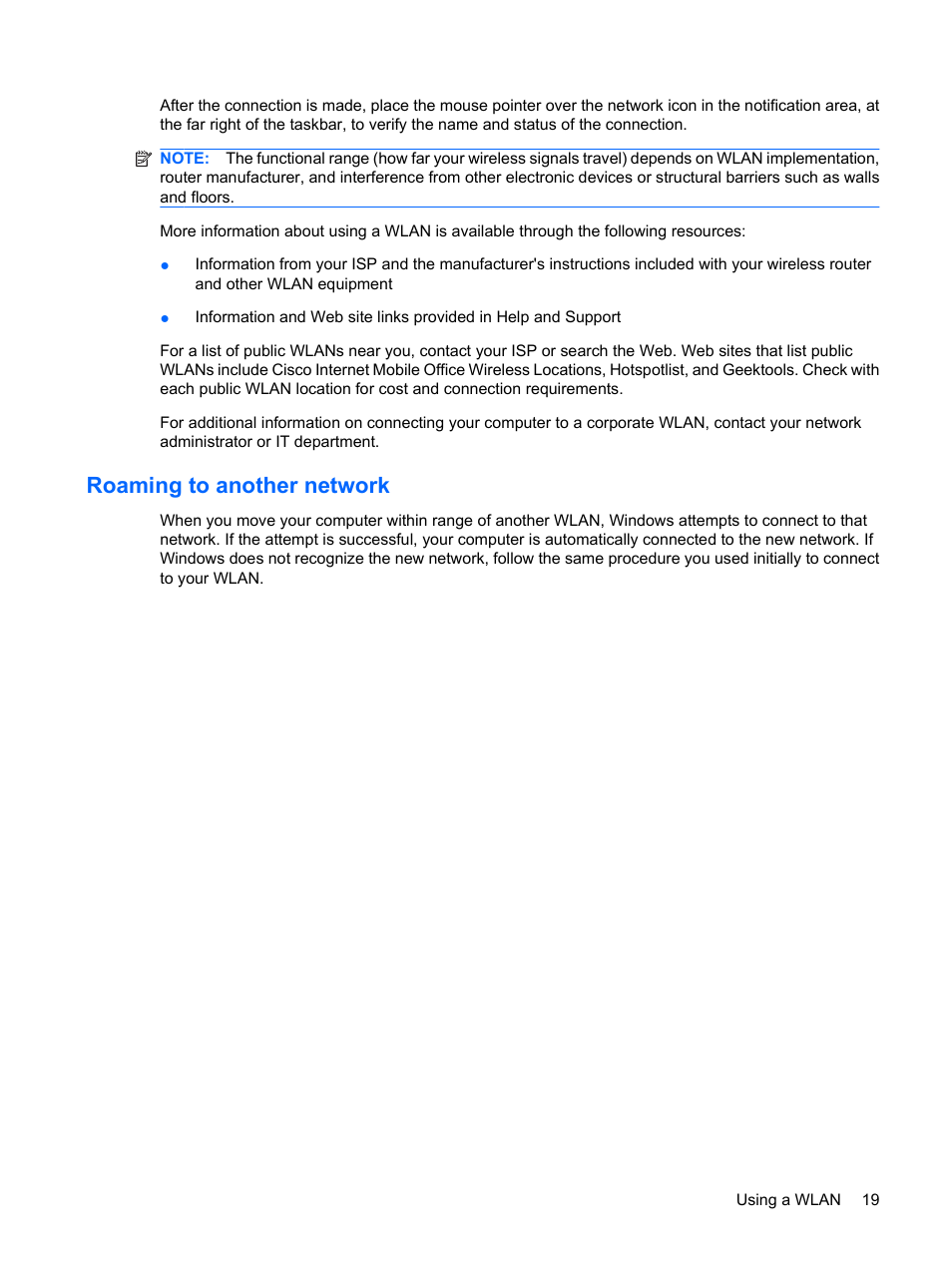 Roaming to another network | HP Pavilion dv3-2202tu Entertainment Notebook PC User Manual | Page 29 / 138