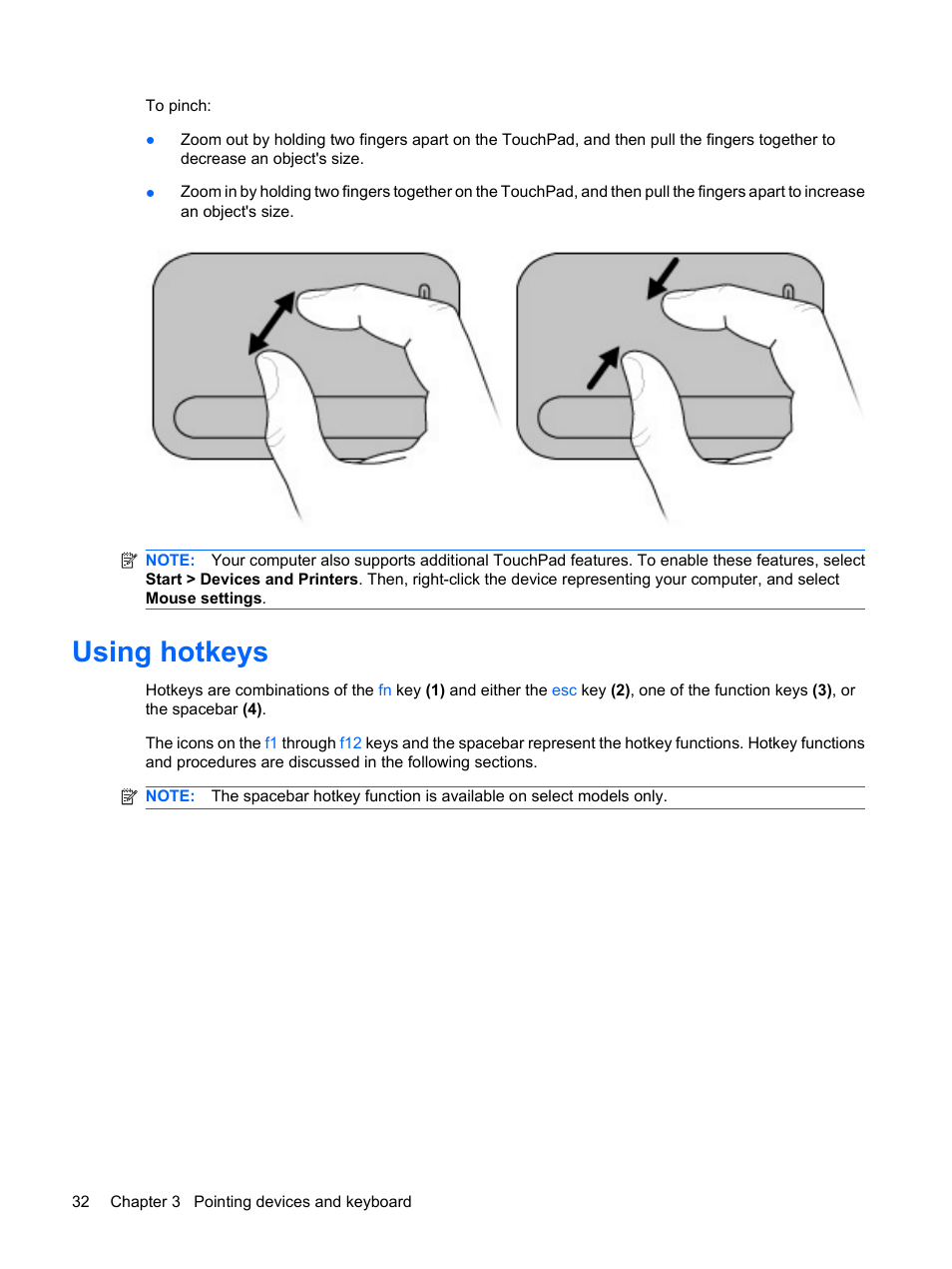 Using hotkeys | HP Pavilion dv3-2202tu Entertainment Notebook PC User Manual | Page 42 / 138