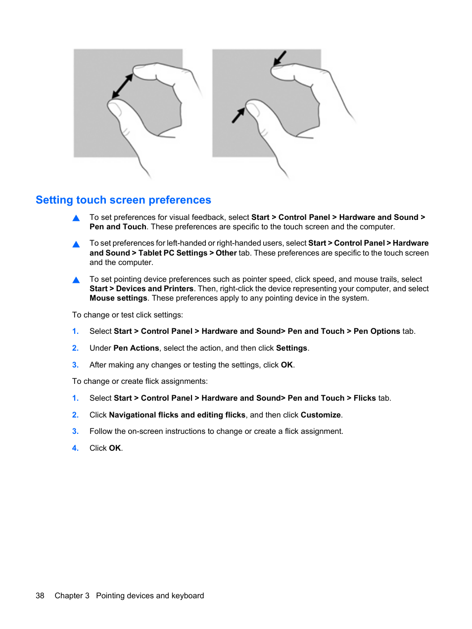 Setting touch screen preferences | HP Pavilion dv3-2202tu Entertainment Notebook PC User Manual | Page 48 / 138