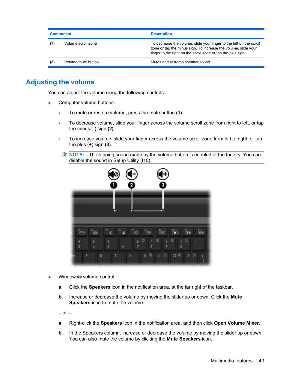 Adjusting the volume | HP Pavilion dv3-2202tu Entertainment Notebook PC User Manual | Page 53 / 138