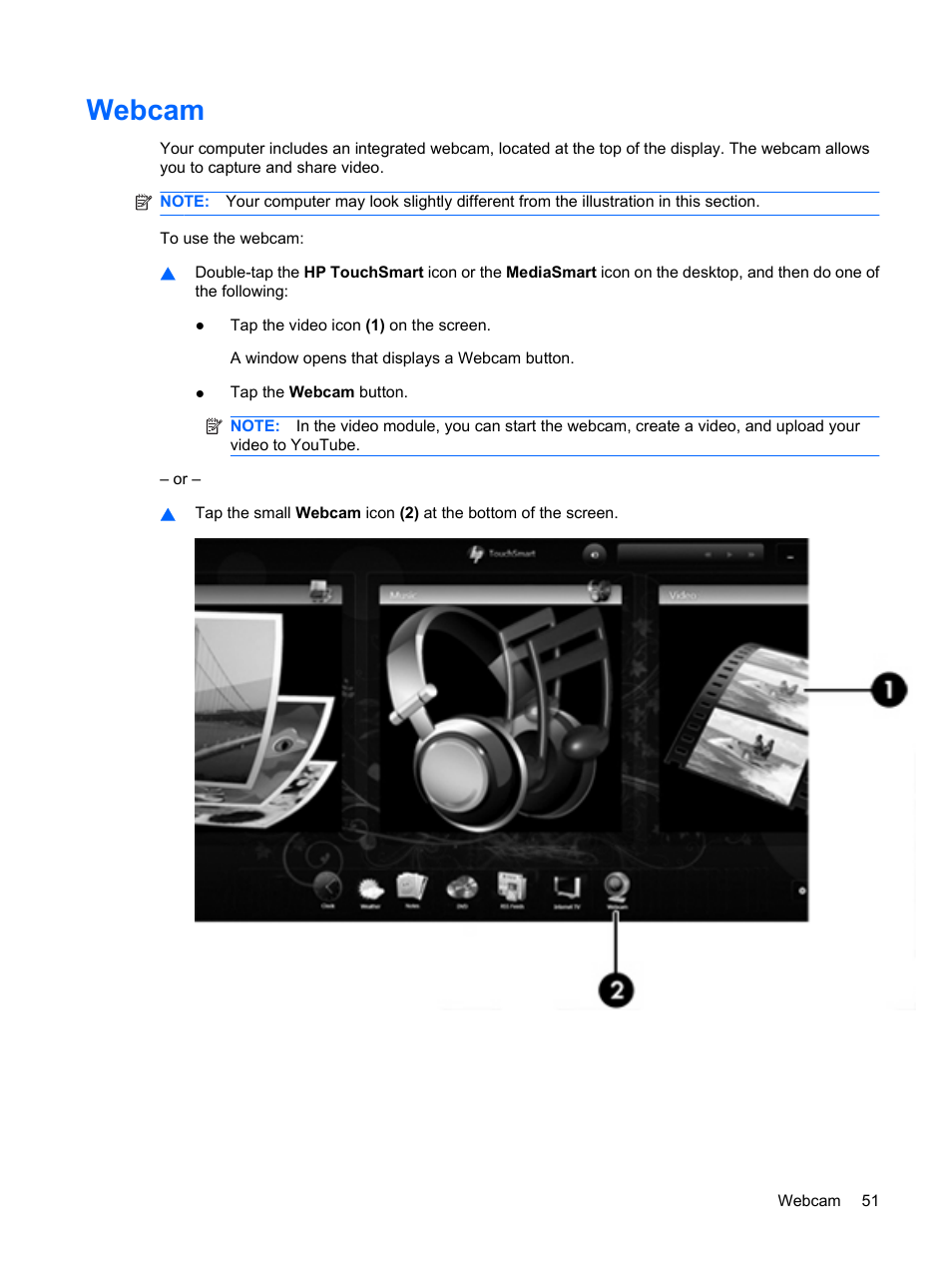 Webcam | HP Pavilion dv3-2202tu Entertainment Notebook PC User Manual | Page 61 / 138