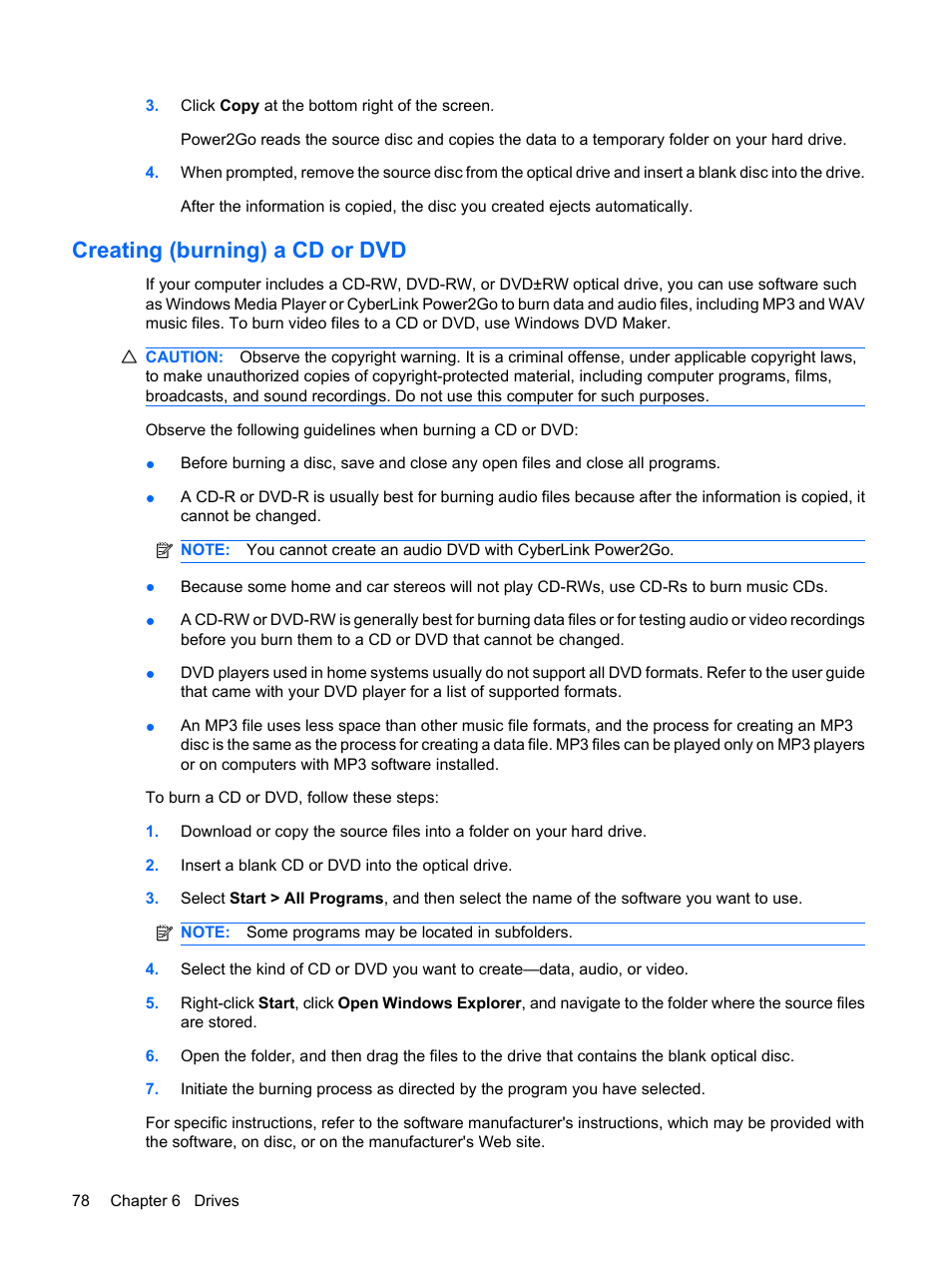 Creating (burning) a cd or dvd | HP Pavilion dv3-2202tu Entertainment Notebook PC User Manual | Page 88 / 138