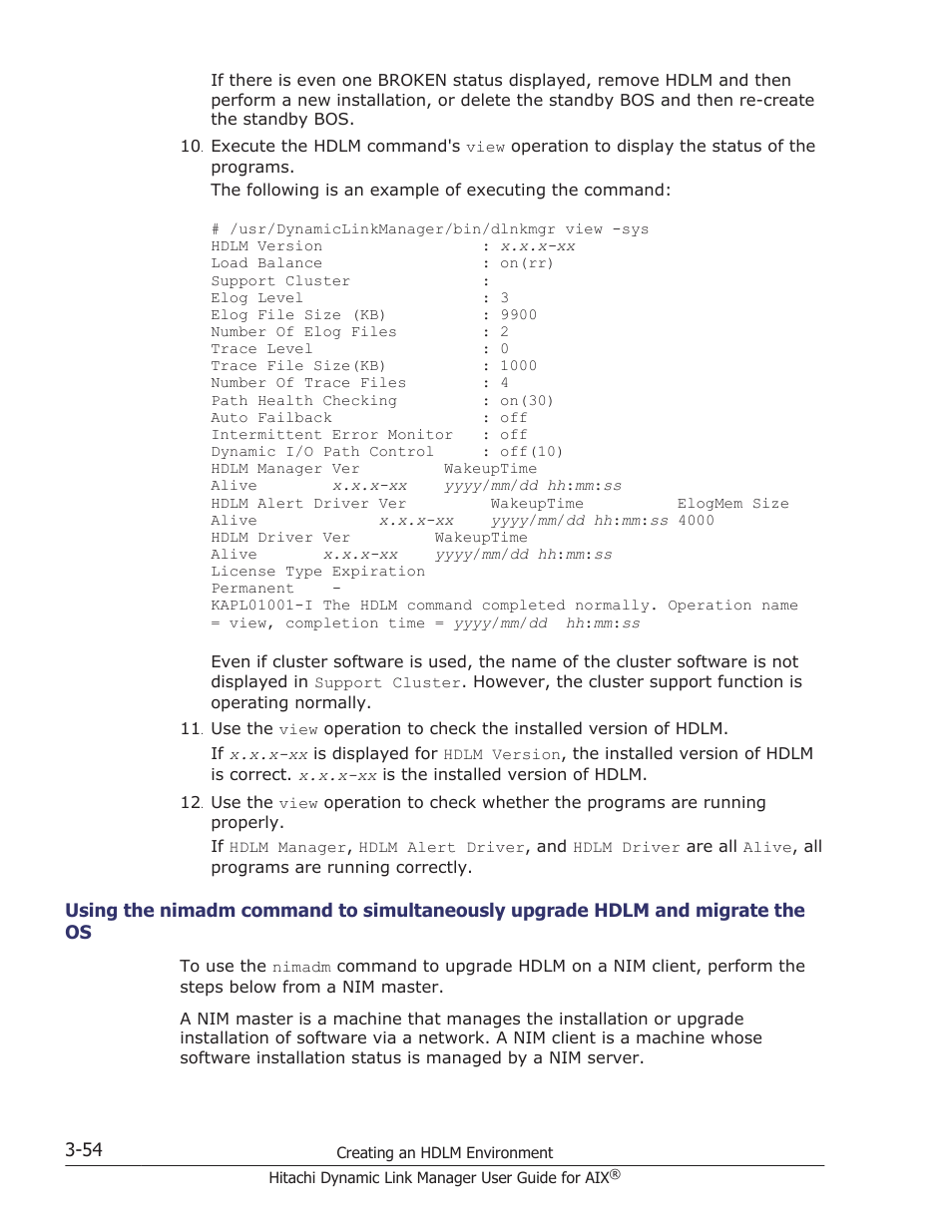 The os -54, Using the nimadm command to | HP XP P9500 Storage User Manual | Page 120 / 494