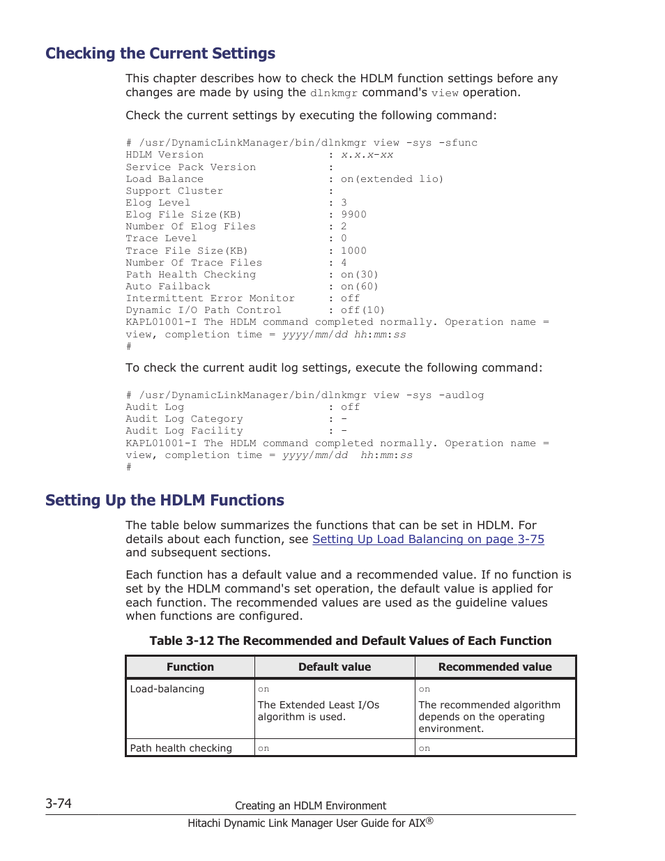 Checking the current settings, Setting up the hdlm functions, Checking the current settings -74 | Setting up the hdlm functions -74, Setting up the hdlm | HP XP P9500 Storage User Manual | Page 140 / 494