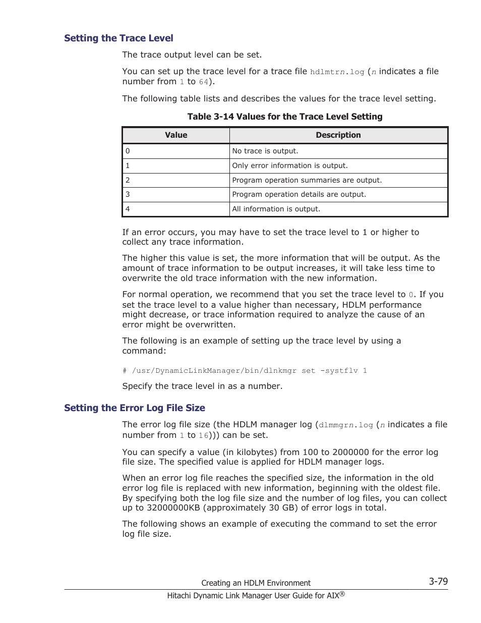 Setting the trace level -79, Setting the error log file size -79 | HP XP P9500 Storage User Manual | Page 145 / 494