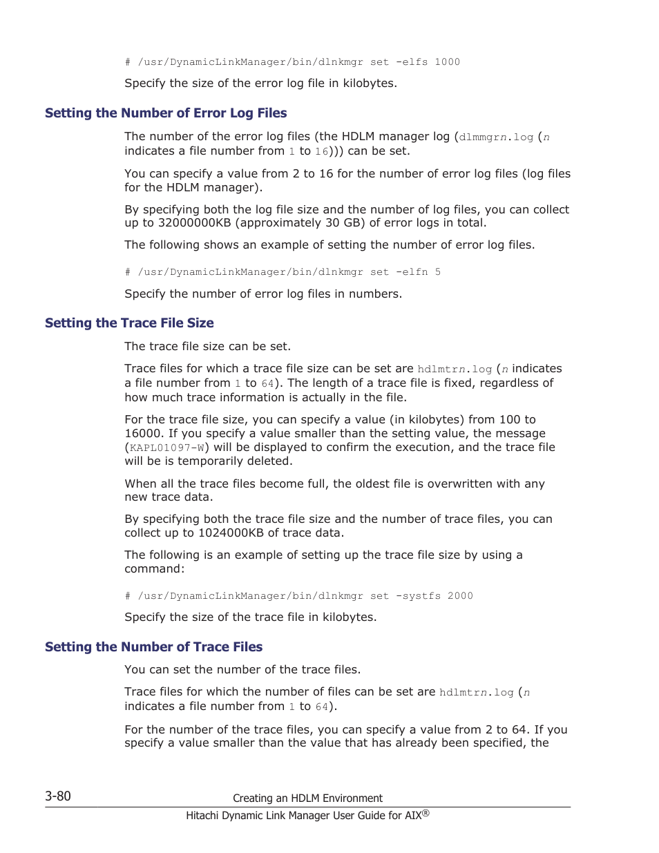 Setting the number of error log files -80, Setting the trace file size -80, Setting the number of trace files -80 | HP XP P9500 Storage User Manual | Page 146 / 494