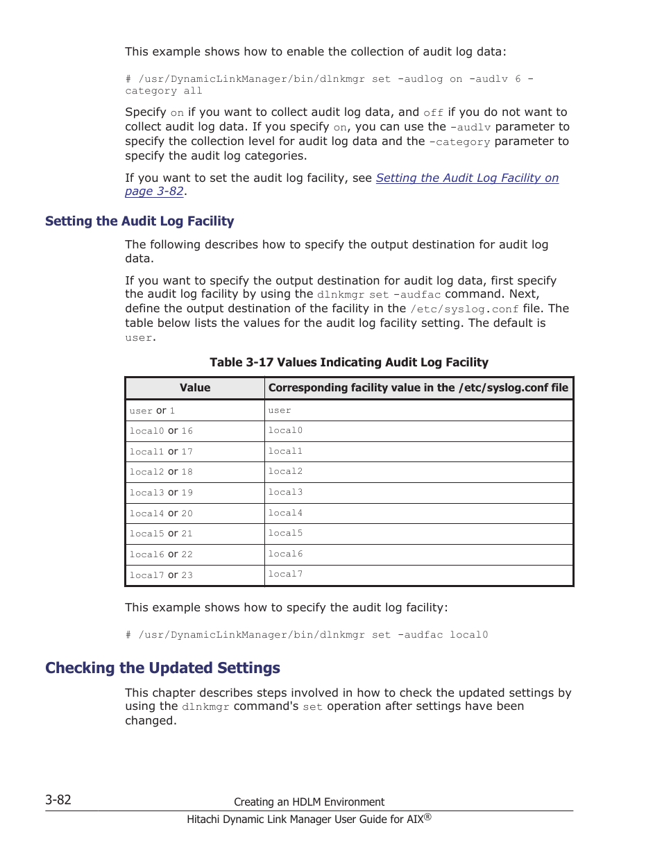 Checking the updated settings, Setting the audit log facility -82, Checking the updated settings -82 | HP XP P9500 Storage User Manual | Page 148 / 494