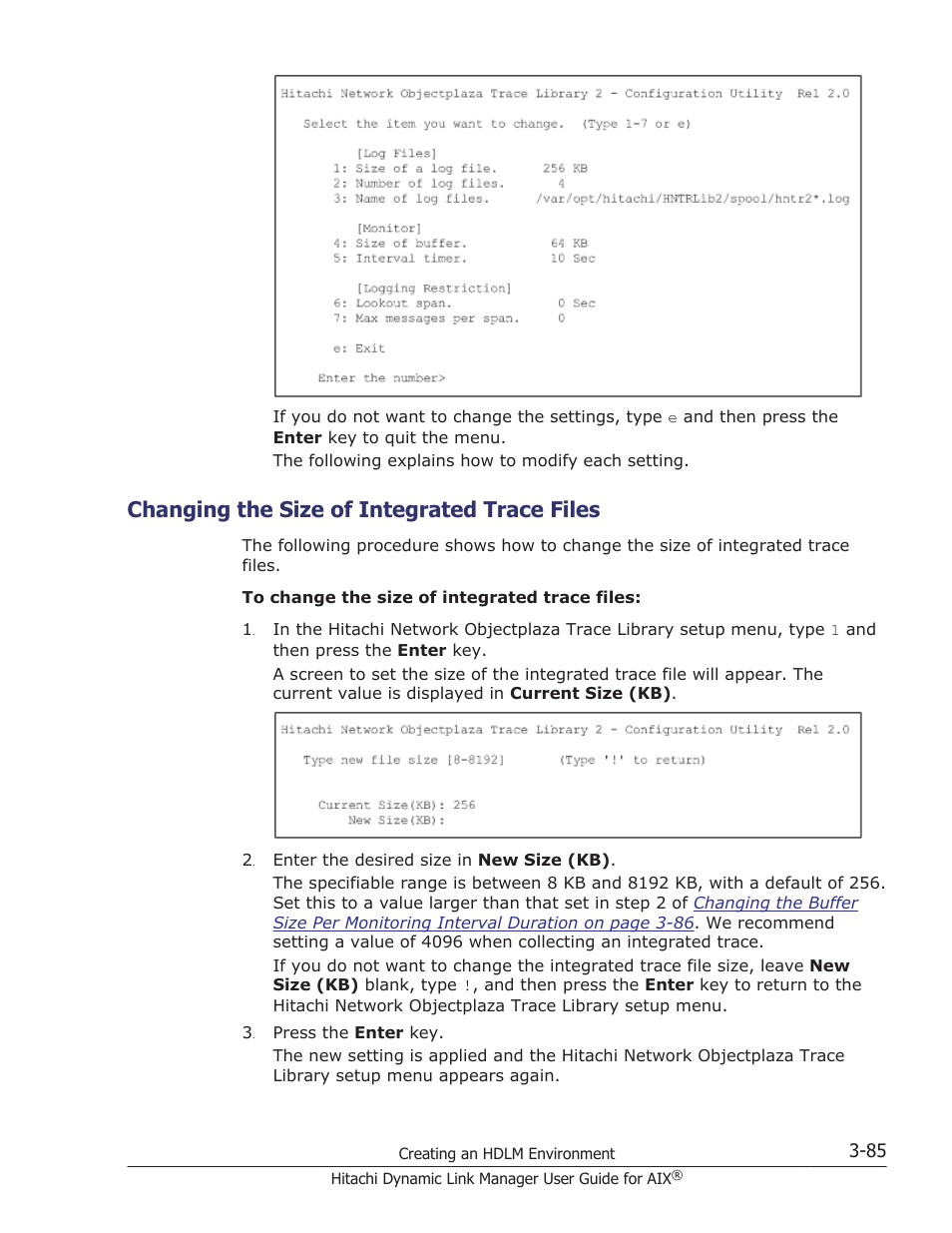 Changing the size of integrated trace files, Changing the size of integrated trace files -85 | HP XP P9500 Storage User Manual | Page 151 / 494