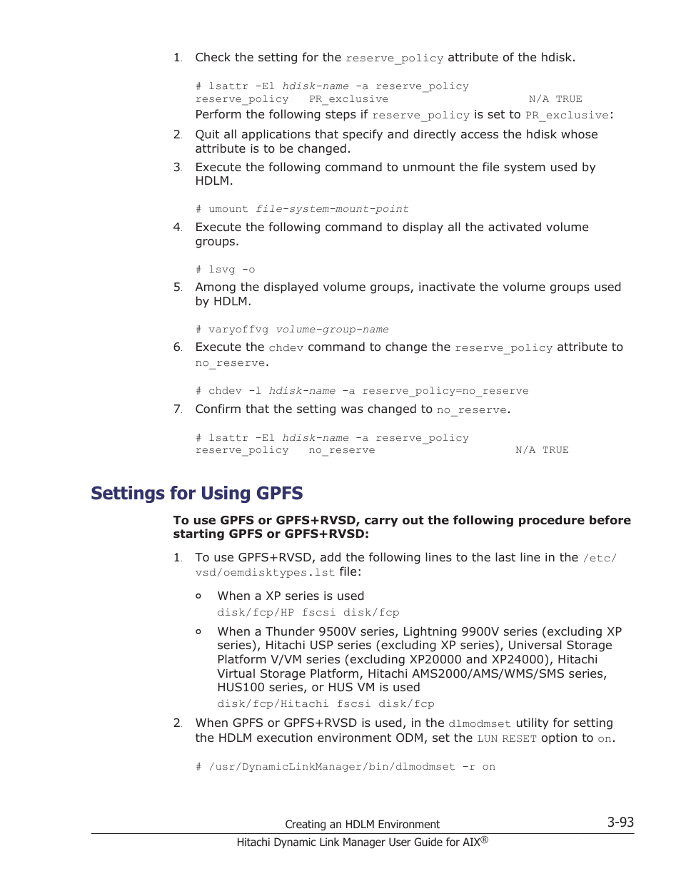 Settings for using gpfs, Settings for using gpfs -93 | HP XP P9500 Storage User Manual | Page 159 / 494