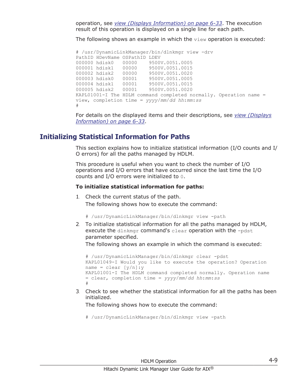 Initializing statistical information for paths, Initializing statistical information for paths -9 | HP XP P9500 Storage User Manual | Page 181 / 494