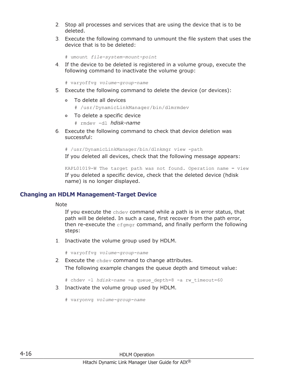 Changing an hdlm management-target device -16, Changing an hdlm management-target device | HP XP P9500 Storage User Manual | Page 188 / 494