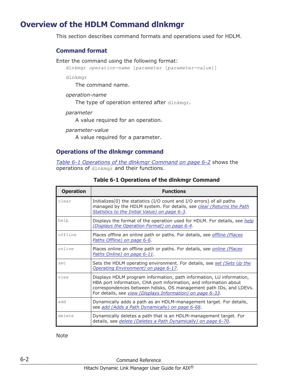 Overview of the hdlm command dlnkmgr, Overview of the hdlm command dlnkmgr -2 | HP XP P9500 Storage User Manual | Page 214 / 494