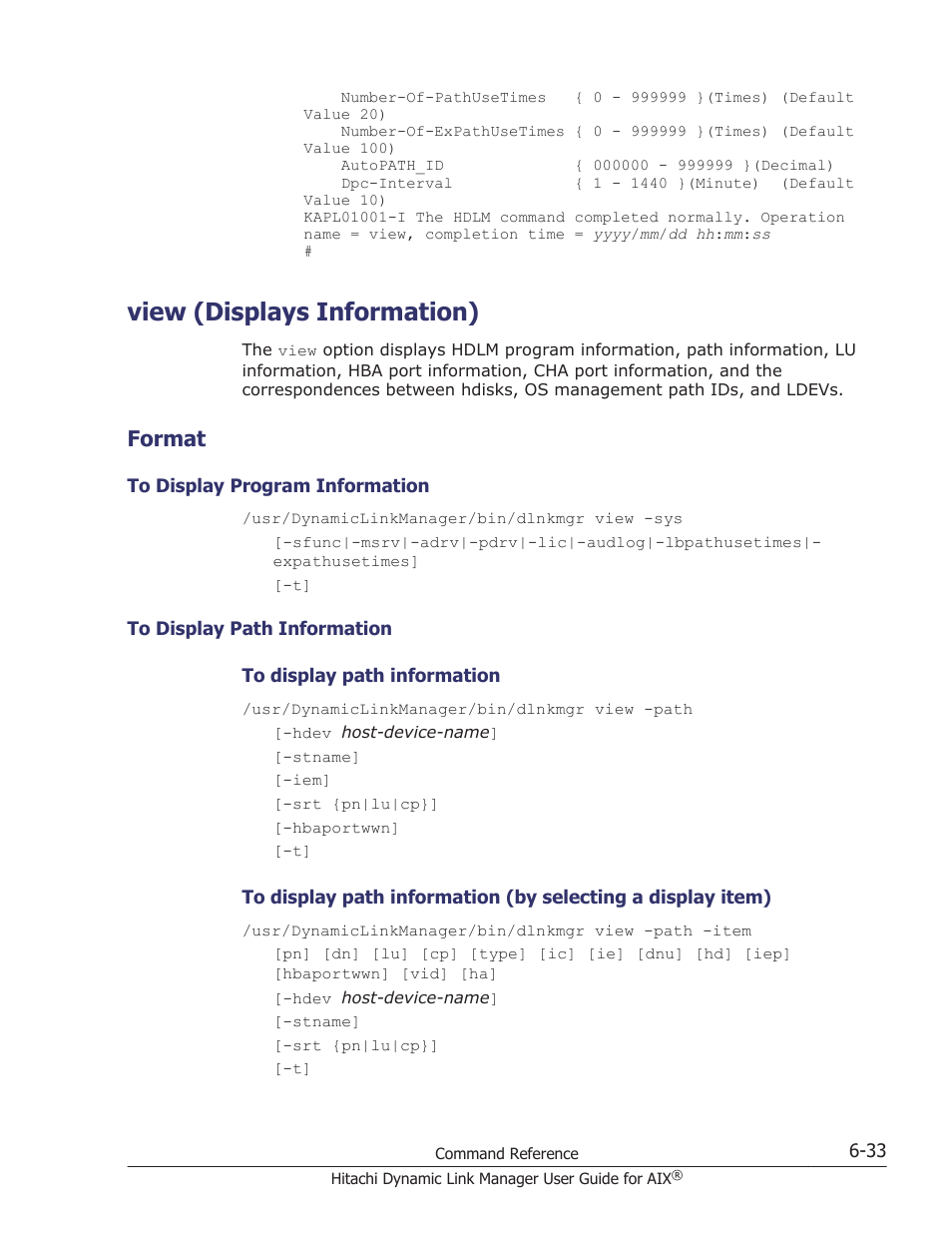 View (displays information), Format, View (displays information) -33 | Format -33, To display program information -33, To display path information -33, Operation, see, View (displays, View (displays information) on, Operations, see | HP XP P9500 Storage User Manual | Page 245 / 494