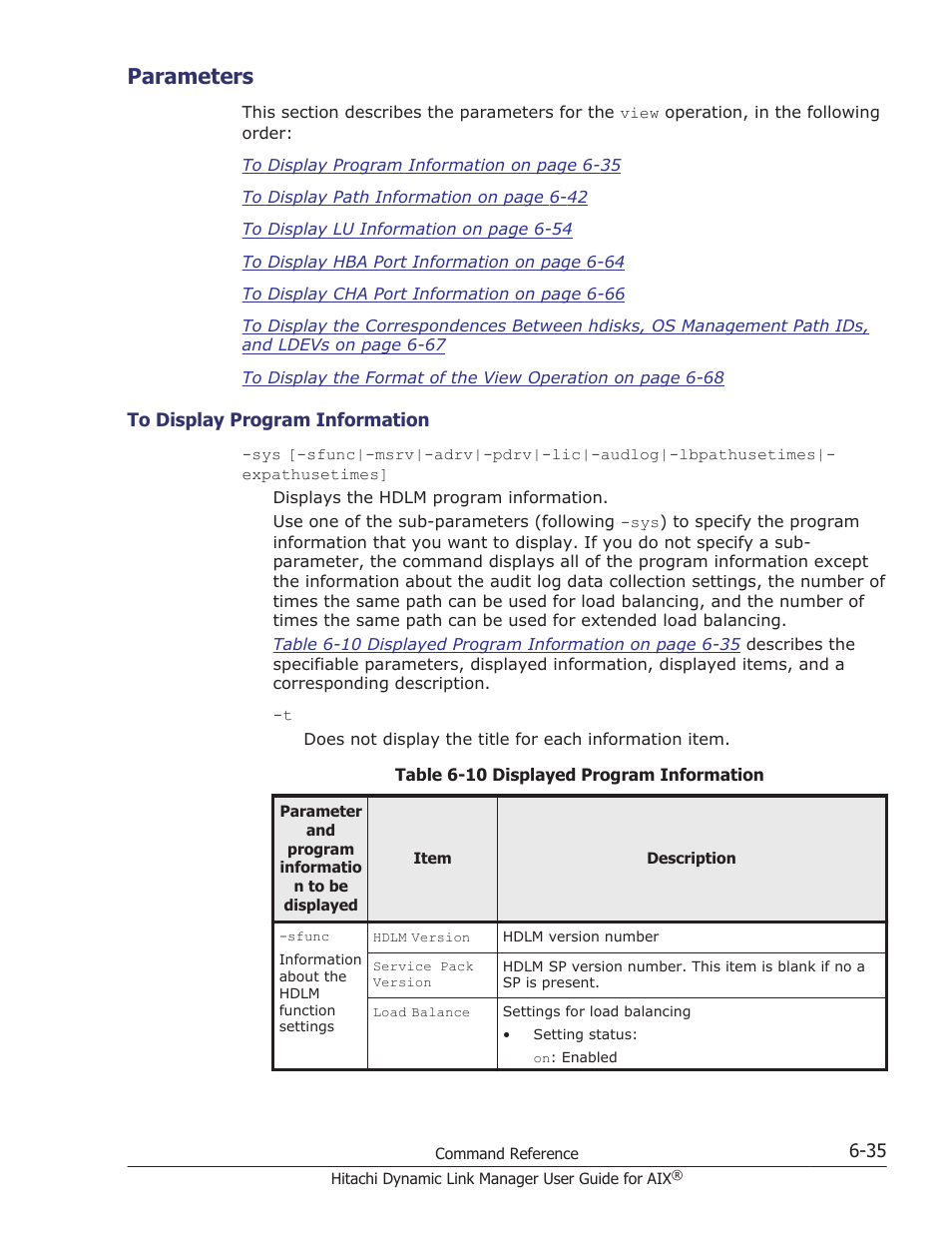 Parameters, Parameters -35, To display program information -35 | HP XP P9500 Storage User Manual | Page 247 / 494