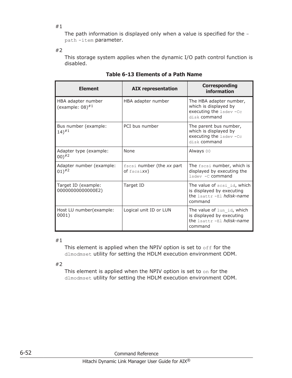 Representation in aix, see, Table 6-13 elements of a path | HP XP P9500 Storage User Manual | Page 264 / 494