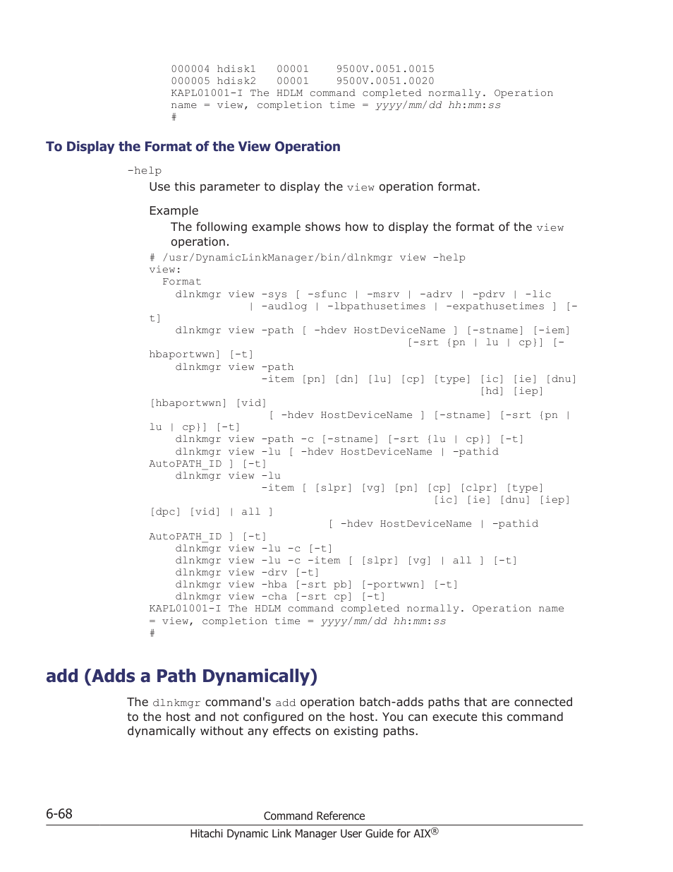 Add (adds a path dynamically), To display the format of the view operation -68, Add (adds a path dynamically) -68 | HP XP P9500 Storage User Manual | Page 280 / 494