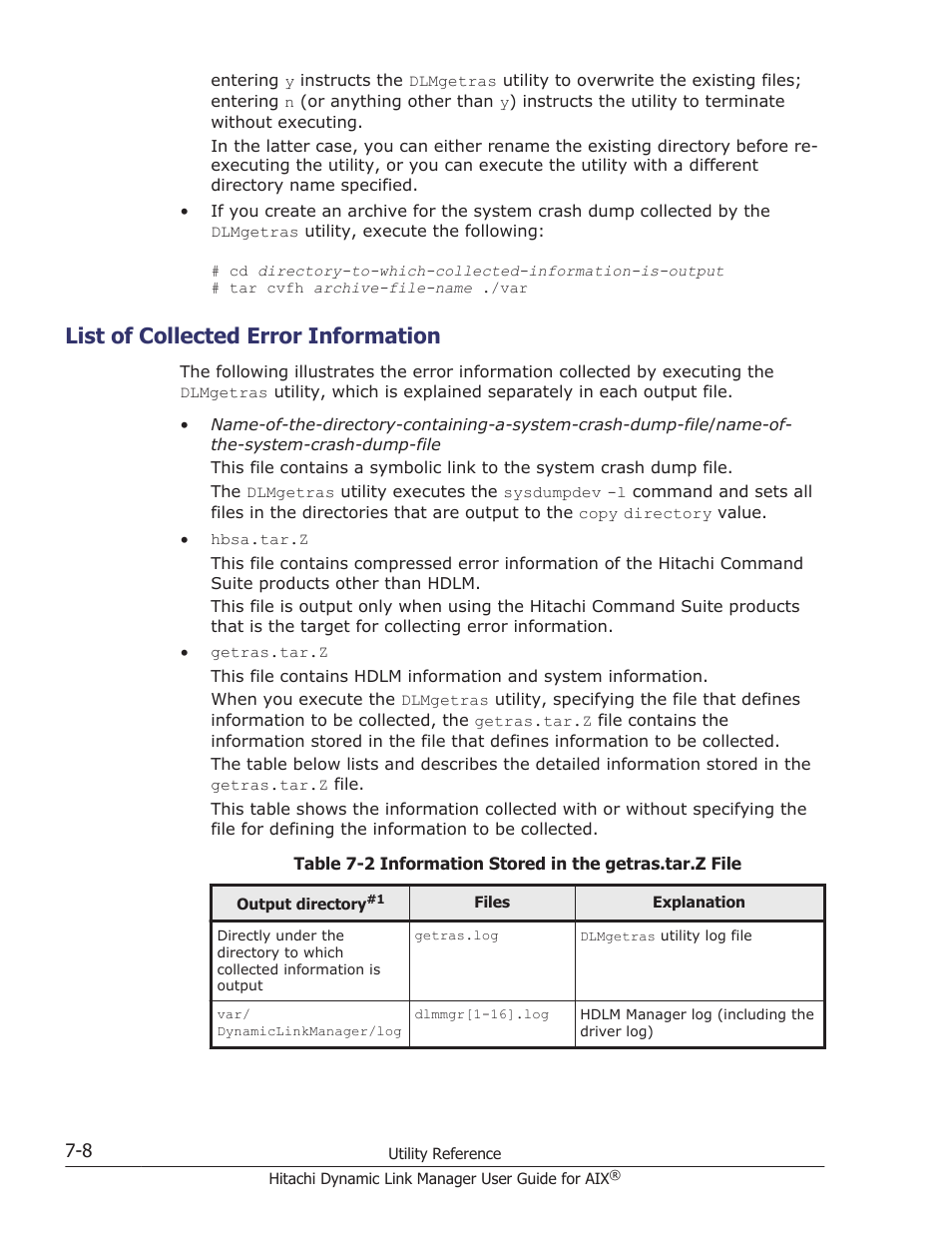 List of collected error information, List of collected error information -8, List of collected error | HP XP P9500 Storage User Manual | Page 292 / 494