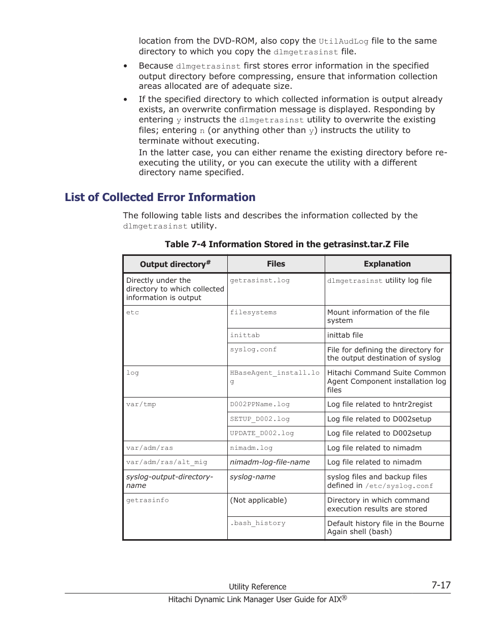 List of collected error information, List of collected error information -17 | HP XP P9500 Storage User Manual | Page 301 / 494