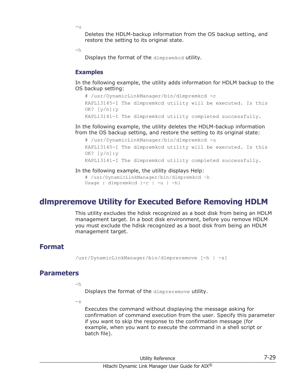 Format, Parameters, Format -29 | Parameters -29, Utility, see, Dlmpreremove utility for | HP XP P9500 Storage User Manual | Page 313 / 494
