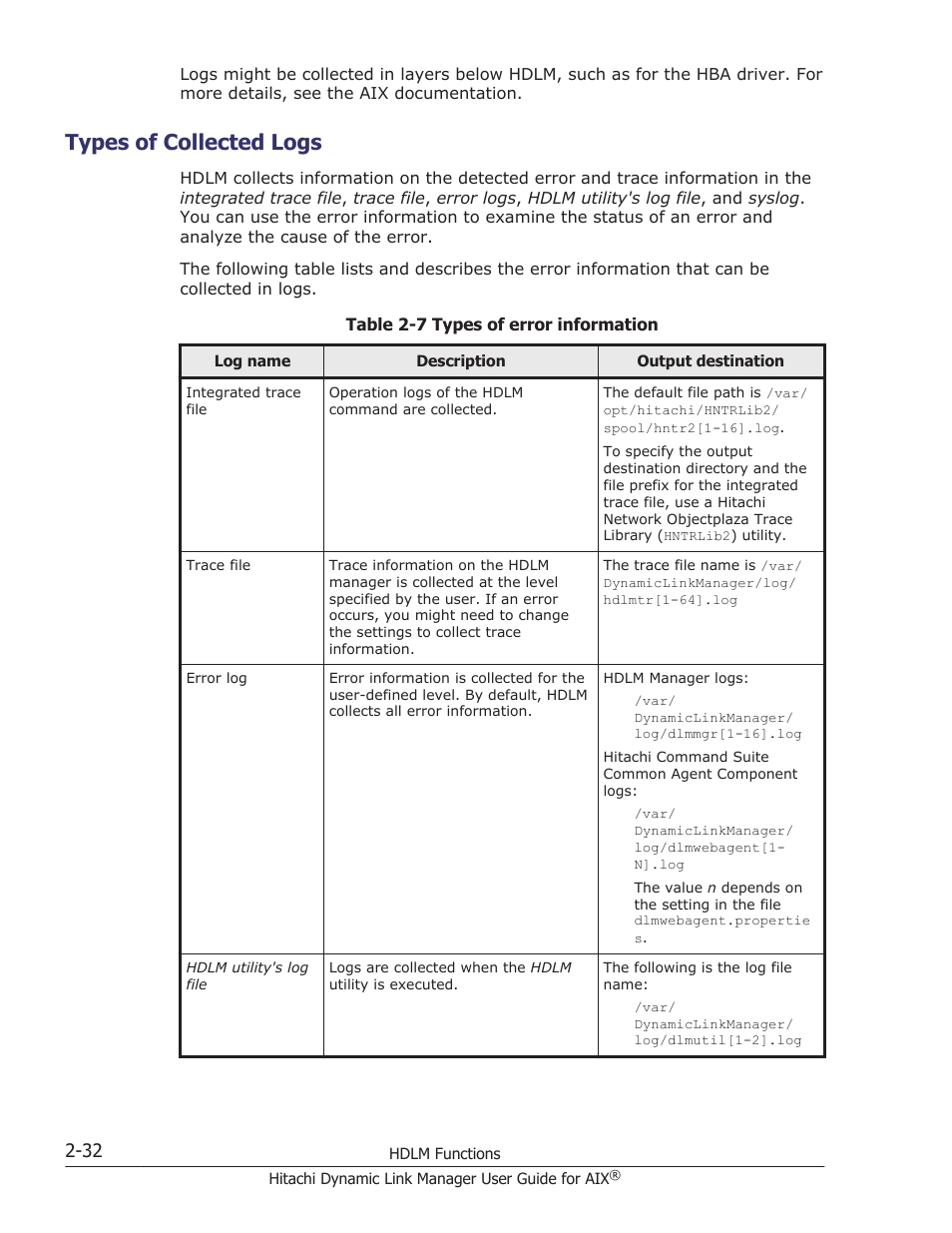 Types of collected logs, Types of collected logs -32 | HP XP P9500 Storage User Manual | Page 54 / 494