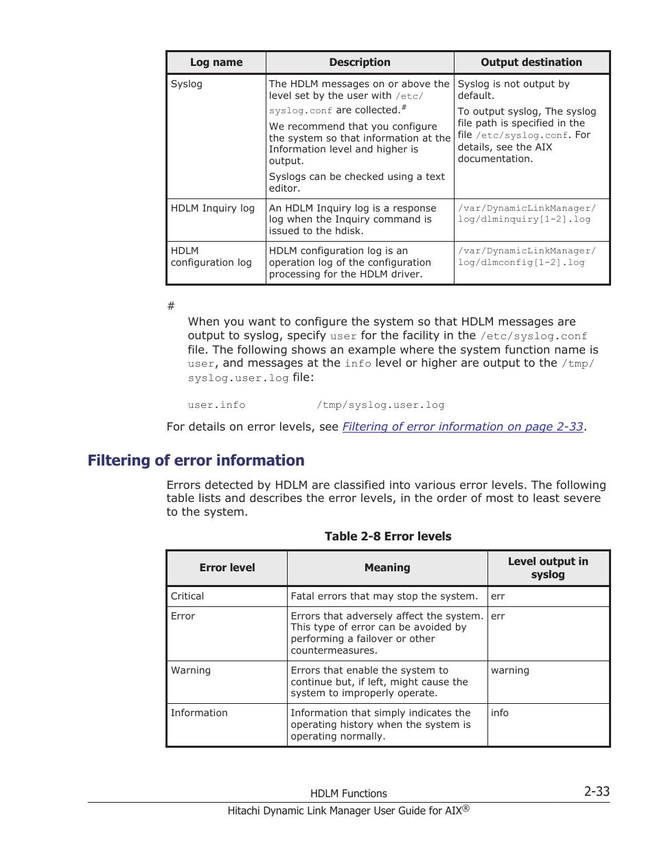 Filtering of error information, Filtering of error information -33 | HP XP P9500 Storage User Manual | Page 55 / 494