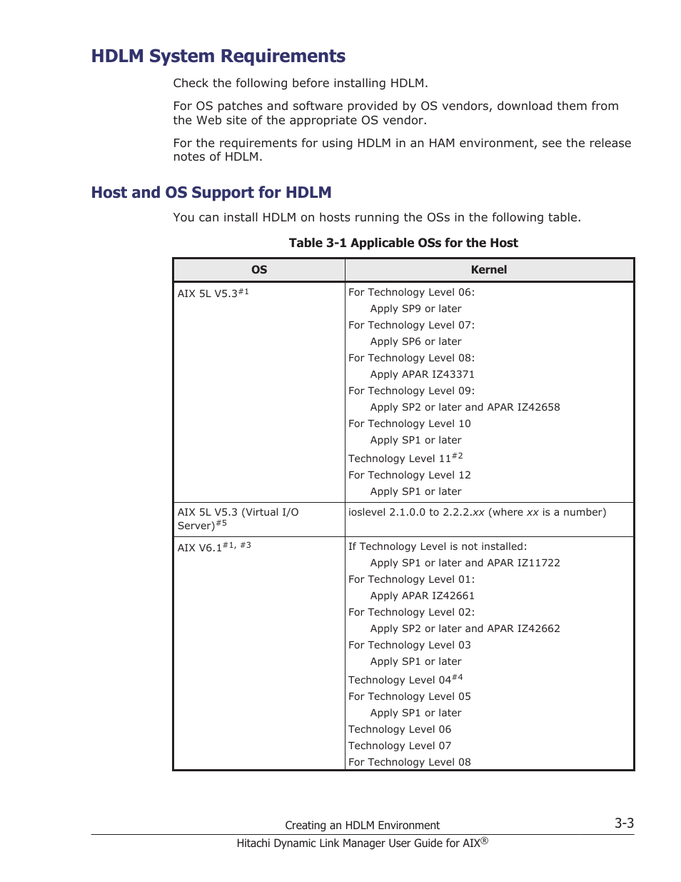 Hdlm system requirements, Host and os support for hdlm, Hdlm system requirements -3 | Host and os support for hdlm -3 | HP XP P9500 Storage User Manual | Page 69 / 494