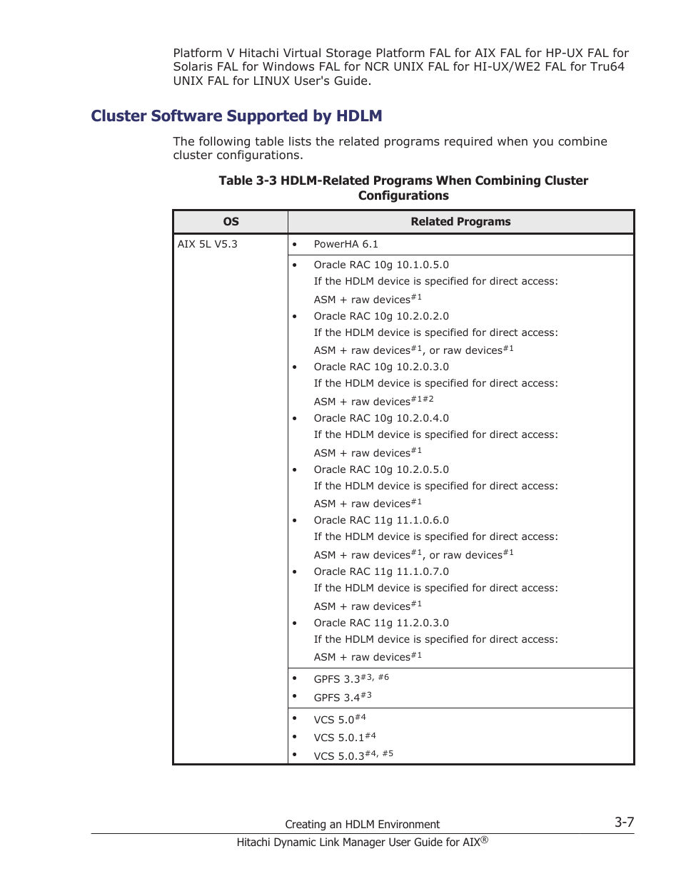 Cluster software supported by hdlm, Cluster software supported by hdlm -7 | HP XP P9500 Storage User Manual | Page 73 / 494