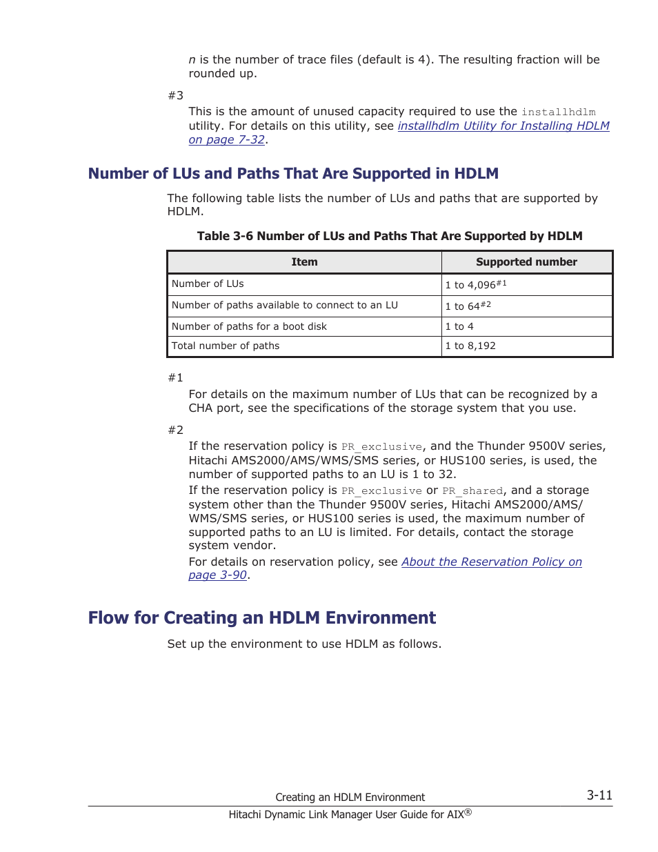 Number of lus and paths that are supported in hdlm, Flow for creating an hdlm environment, Flow for creating an hdlm environment -11 | HP XP P9500 Storage User Manual | Page 77 / 494