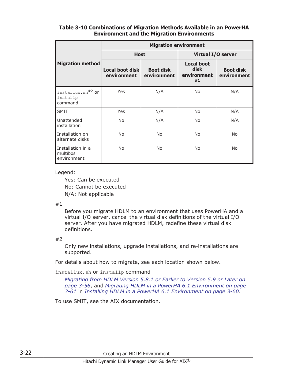 Methods and target environments, Table 3-10 combinations of migration | HP XP P9500 Storage User Manual | Page 88 / 494
