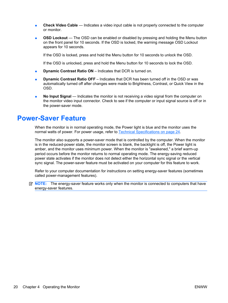 Power-saver feature | HP 2310e 23 inch Diagonal LCD Monitor User Manual | Page 26 / 38