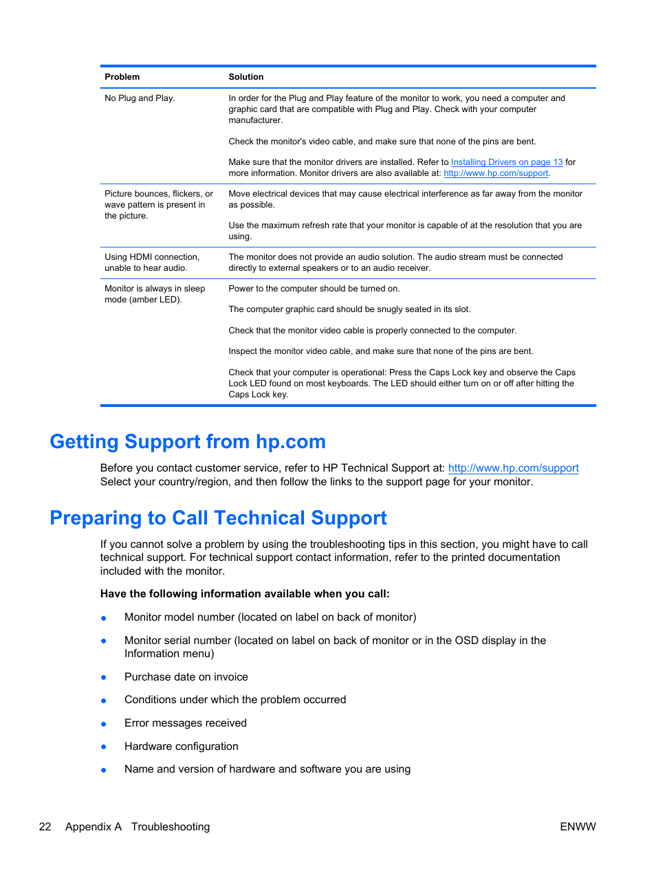 Getting support from hp.com, Preparing to call technical support | HP 2310e 23 inch Diagonal LCD Monitor User Manual | Page 28 / 38