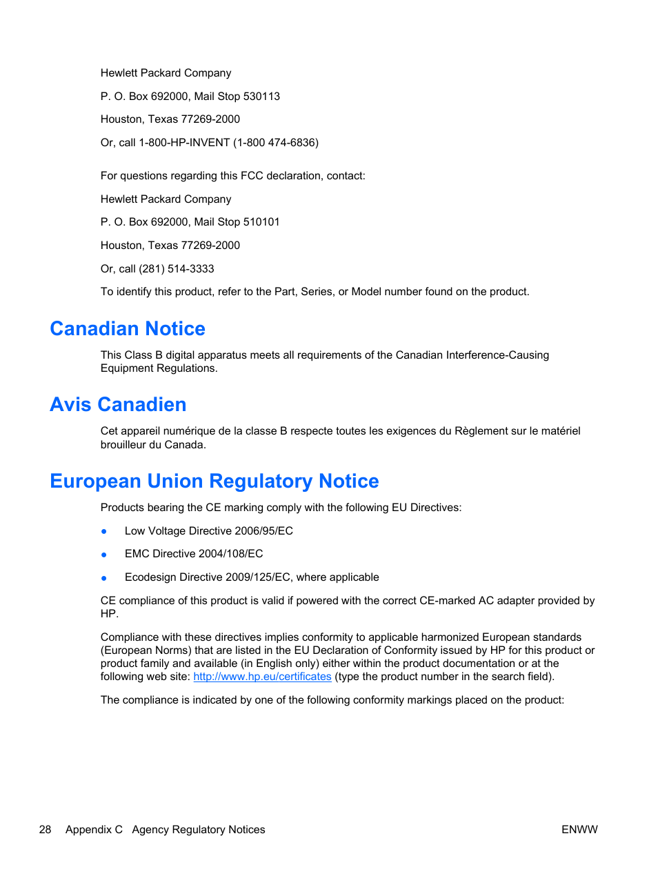 Canadian notice, Avis canadien, European union regulatory notice | HP 2310e 23 inch Diagonal LCD Monitor User Manual | Page 34 / 38