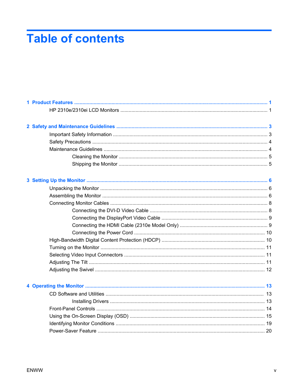 HP 2310e 23 inch Diagonal LCD Monitor User Manual | Page 5 / 38