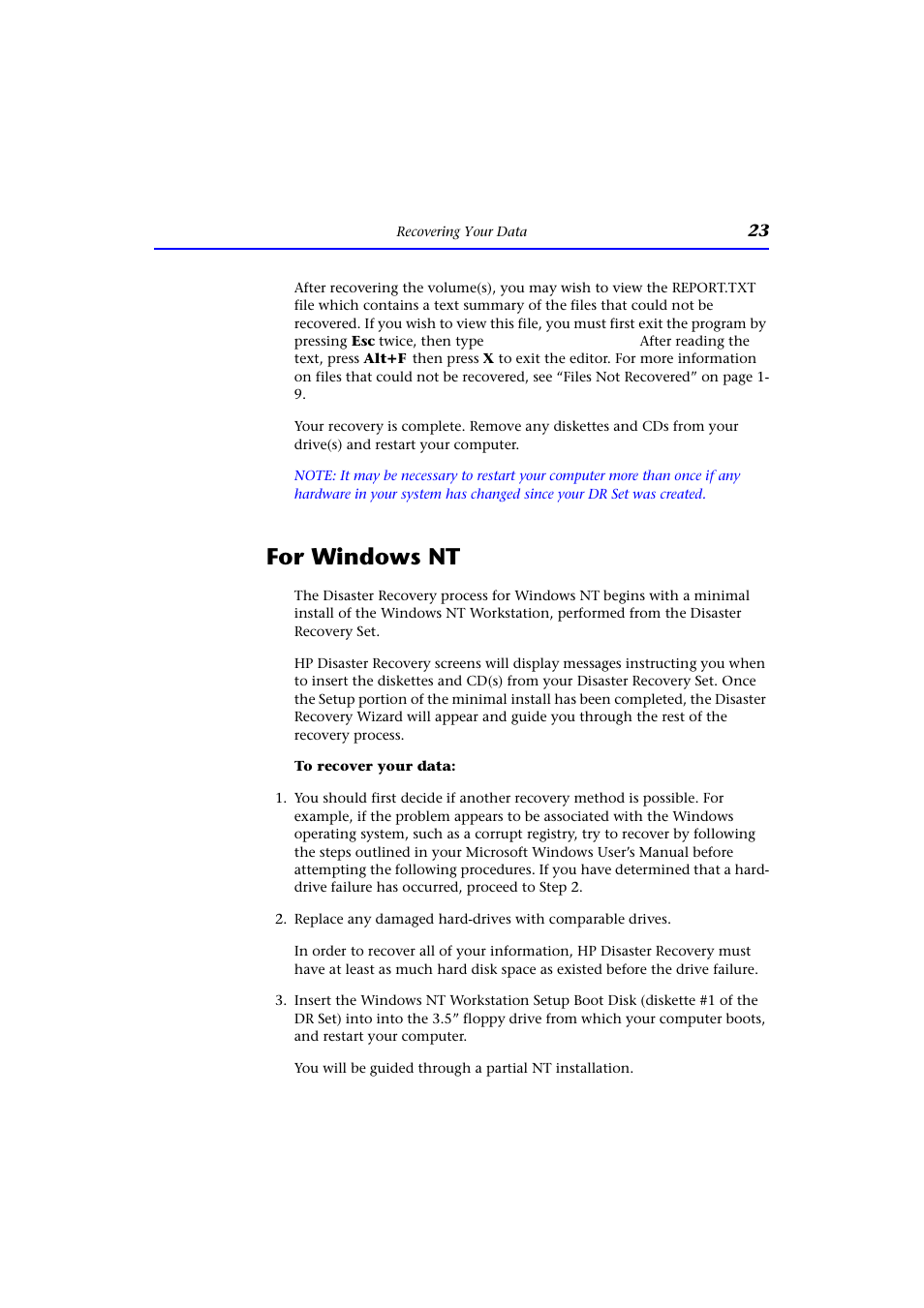 For windows nt | HP CD-Writer Plus Internal 9200i Drive User Manual | Page 23 / 40