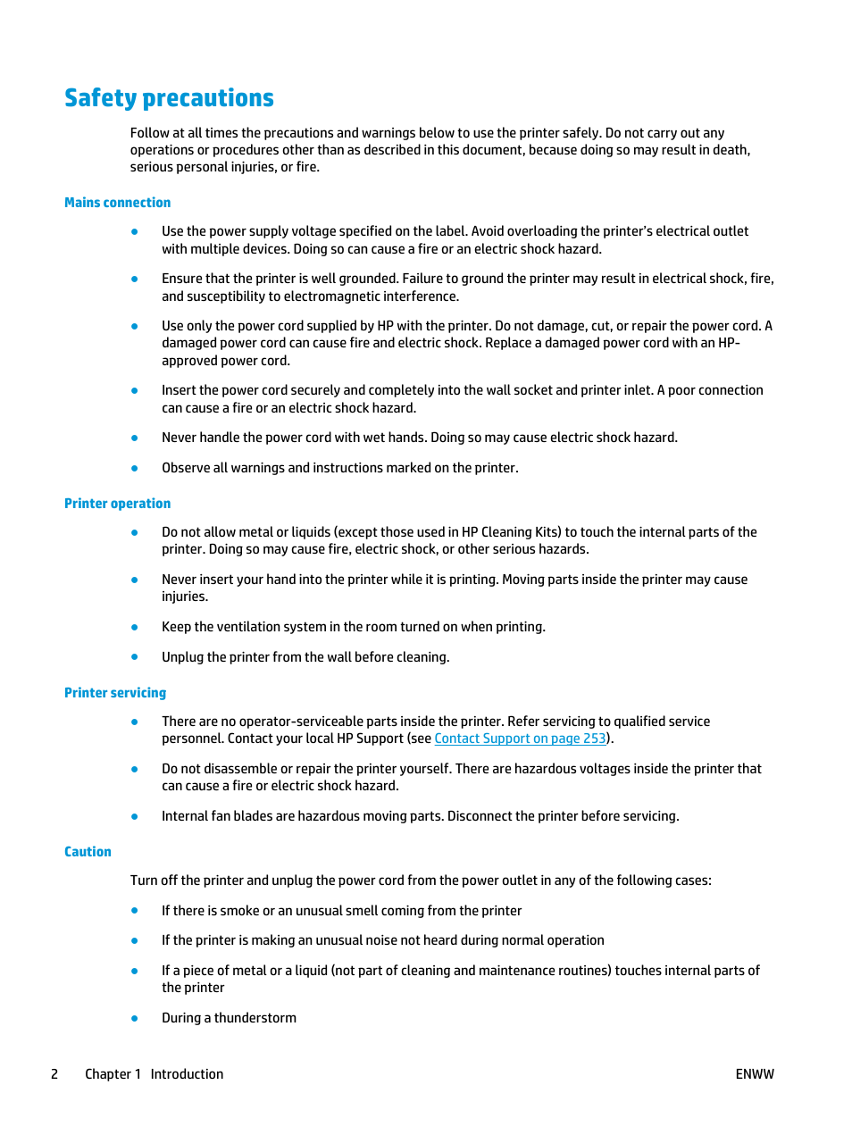 Safety precautions | HP Designjet T3500 Production eMFP User Manual | Page 12 / 278