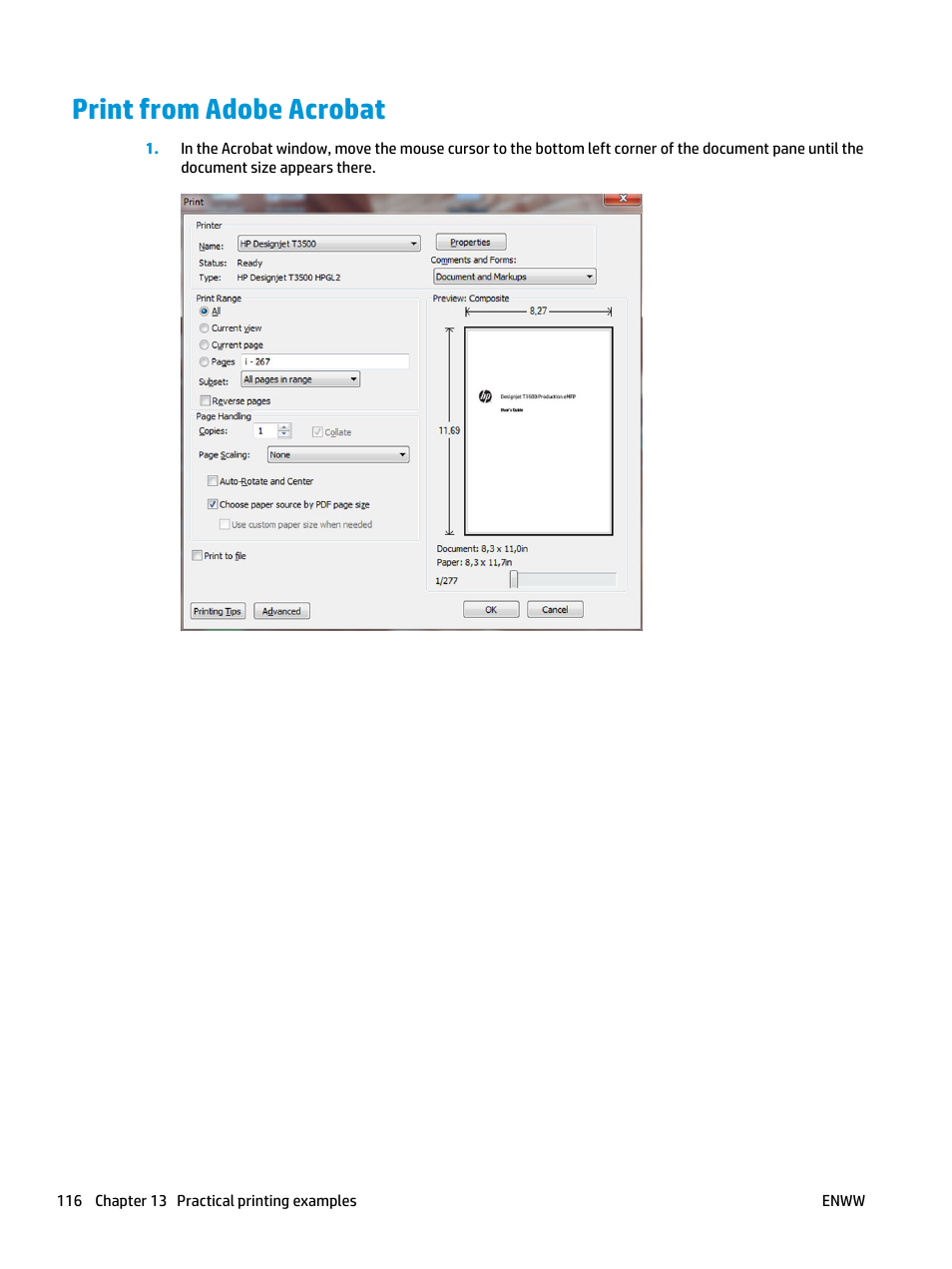 Print from adobe acrobat | HP Designjet T3500 Production eMFP User Manual | Page 126 / 278