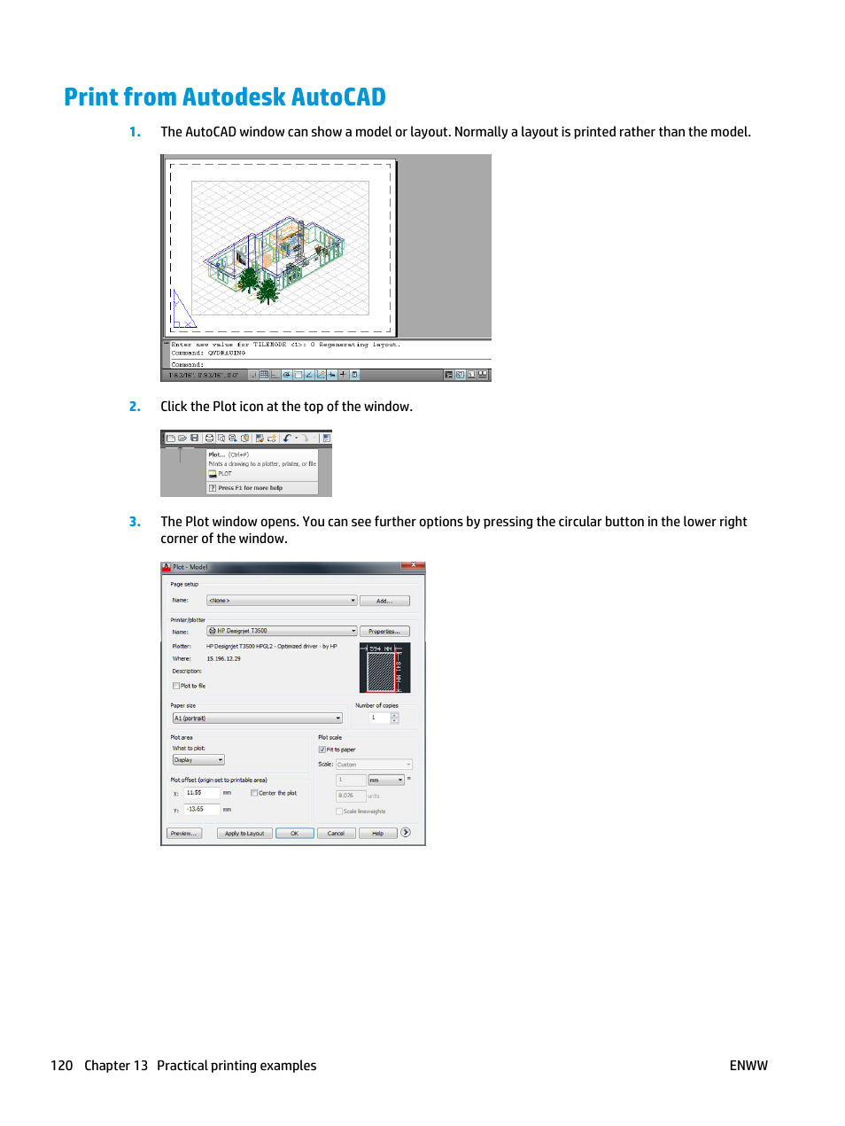 Print from autodesk autocad | HP Designjet T3500 Production eMFP User Manual | Page 130 / 278