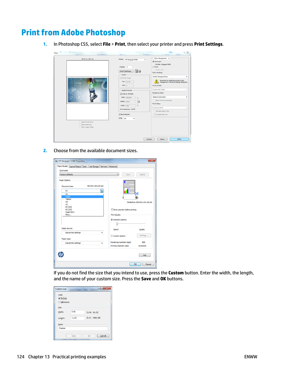 Print from adobe photoshop | HP Designjet T3500 Production eMFP User Manual | Page 134 / 278